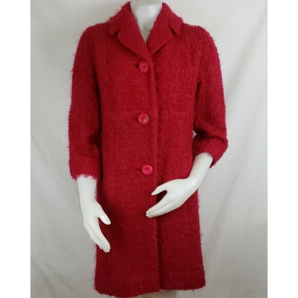 Vintage Jack Bloom Mohair Wool Boucle Coat Womens S Red Nubby Bracelet Sleeve - Picture 2 of 12